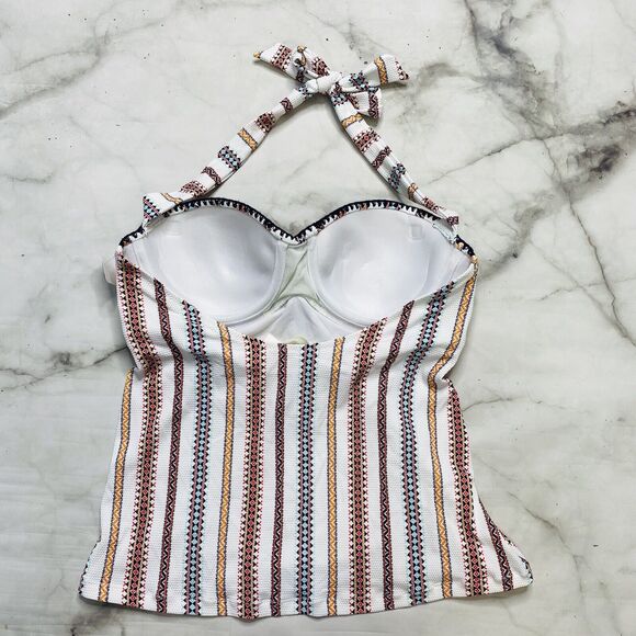 Jessica Simpson White Striped Texture Underwire Halter Tankini Top Blue Orange S - Picture 4 of 6